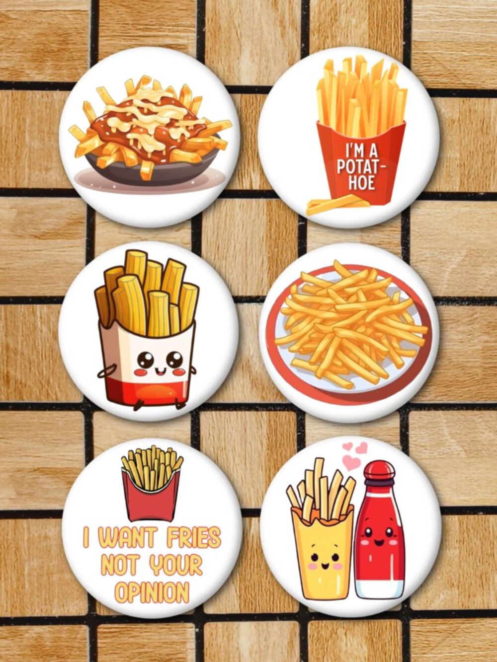 French Fry Fridge Magnets Fries - Set Of 6 Metal Magnets - Home Kitchen Office